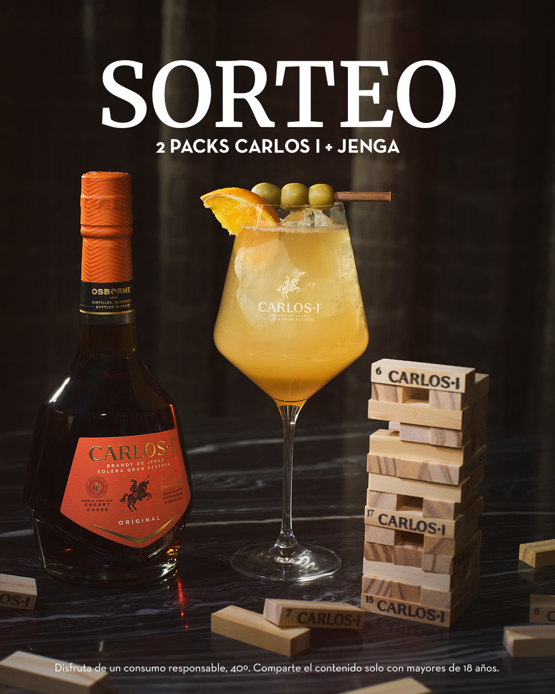 SORTEO CERRADO

¡La suerte podría caer de tu lado!​

Sorteamos 2 packs de Carlos I con nuestro juego oficial de Jenga para que este verano lo juegues con carácter.​

Participar es fácil:​

- Sigue a @carlos1_official​
- Dale like a este post.​
- Menciona en comentarios a esa persona a la que ganarías jugando a Jenga mientras tomáis un Carlos I.​

Puedes participar tantas veces como quieras mencionando a personas diferentes.​

¡Mucha suerte!
​
Anunciaremos a los ganadores el 17/07/ 2026​​

Consulta bases legales en el link de la bio.​

#BrandyCarlosI #CarlosI #BrandyDeJerez​ #Osborne